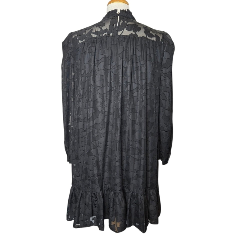 Tommy Hilfiger Womens Black Burnout Floral Ruffle Hem Mini Shift Dress Size 16 - Picture 4 of 8